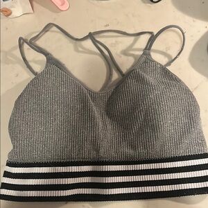 Gray and Black Sports Bra with Striped Band